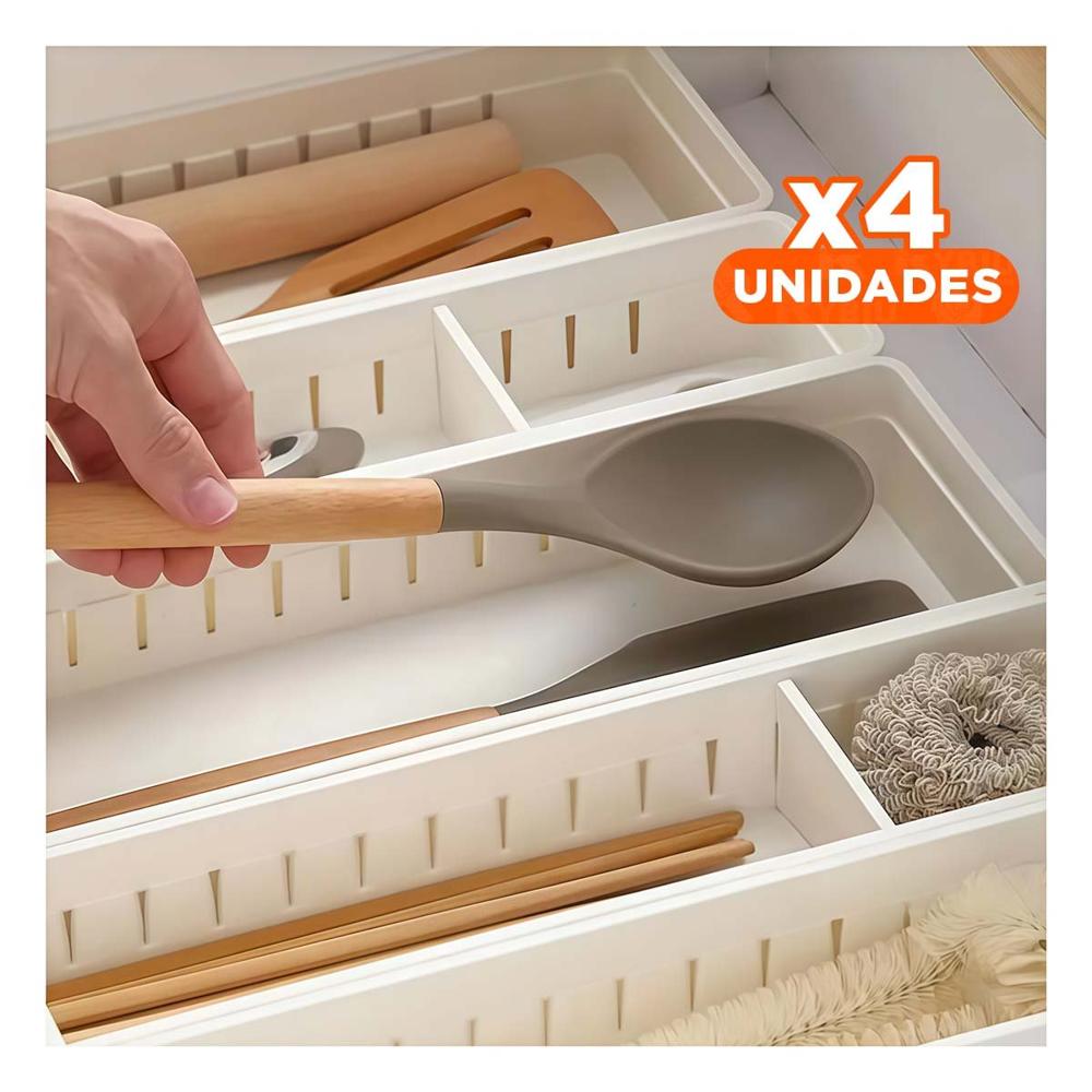 Pack4 Cesta Compacta con Divisiones Blancas 34.6x12x5cm Ajustable Perfecta Orden