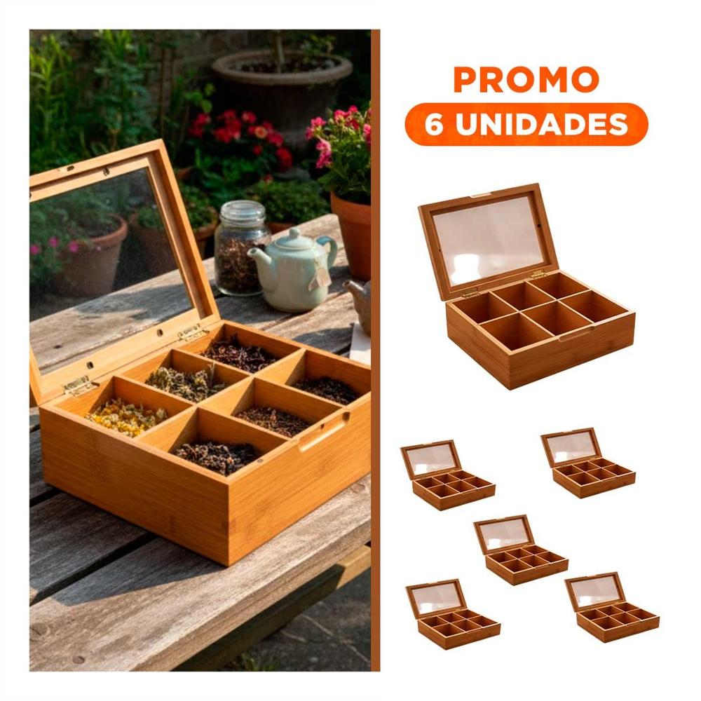 Pack6 Mobiliario de Bambu con Tapa de Vidrio y 6 Divisiones para Casa
