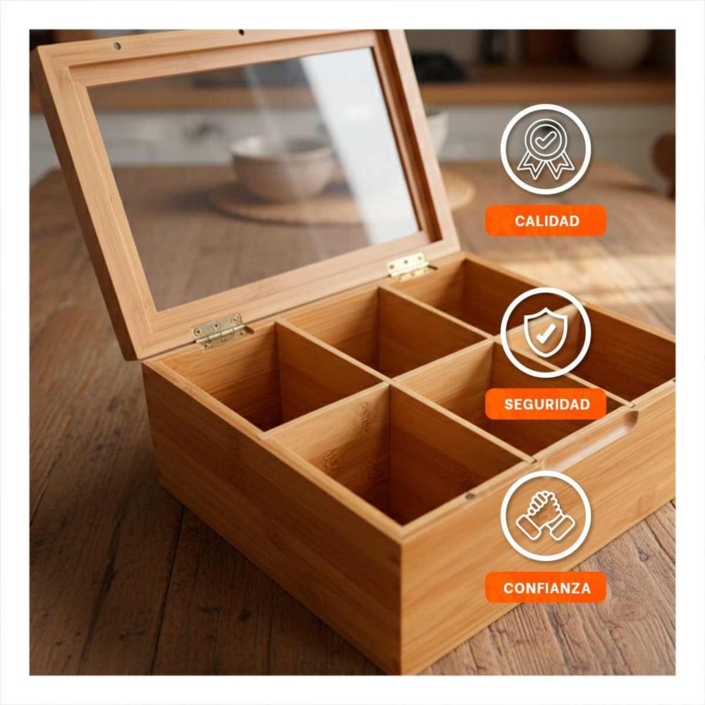 Cofre de Bambu con Tapa de Vidrio y 6 Divisiones para Organizar Accesorios Y+Post It