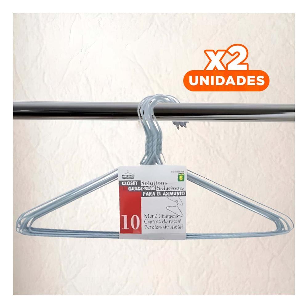 Pack2 Percha de Alambre Plomo con 10 Piezas 21x40cm para Guardar Prendas Y+Regalo Sticker