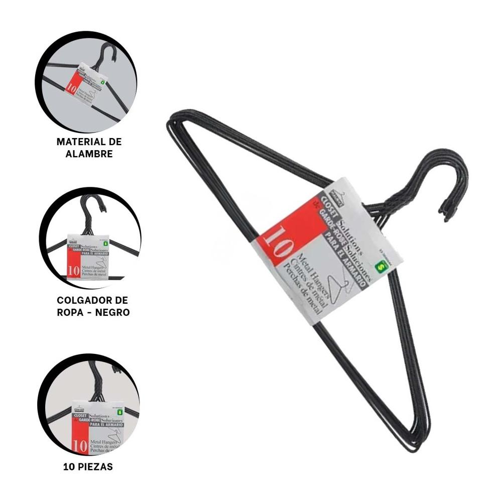 Soporte de Alambre Negro con 10 Piezas 21x40cm para Orden en Dormitorio Y+Ligas Regalo