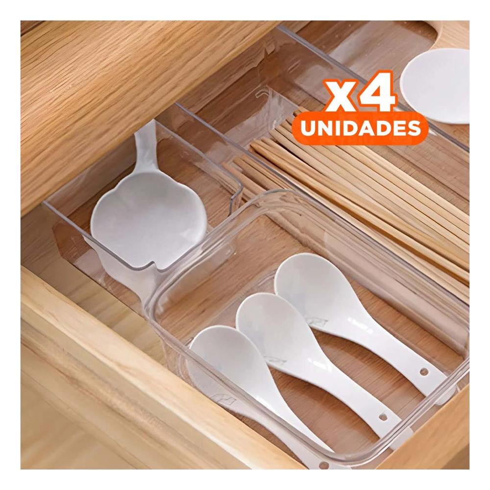 Pack4 Contenedor Rectangular Acrilico Transparente para Escritorio y Hogar Y+Papel Regalo