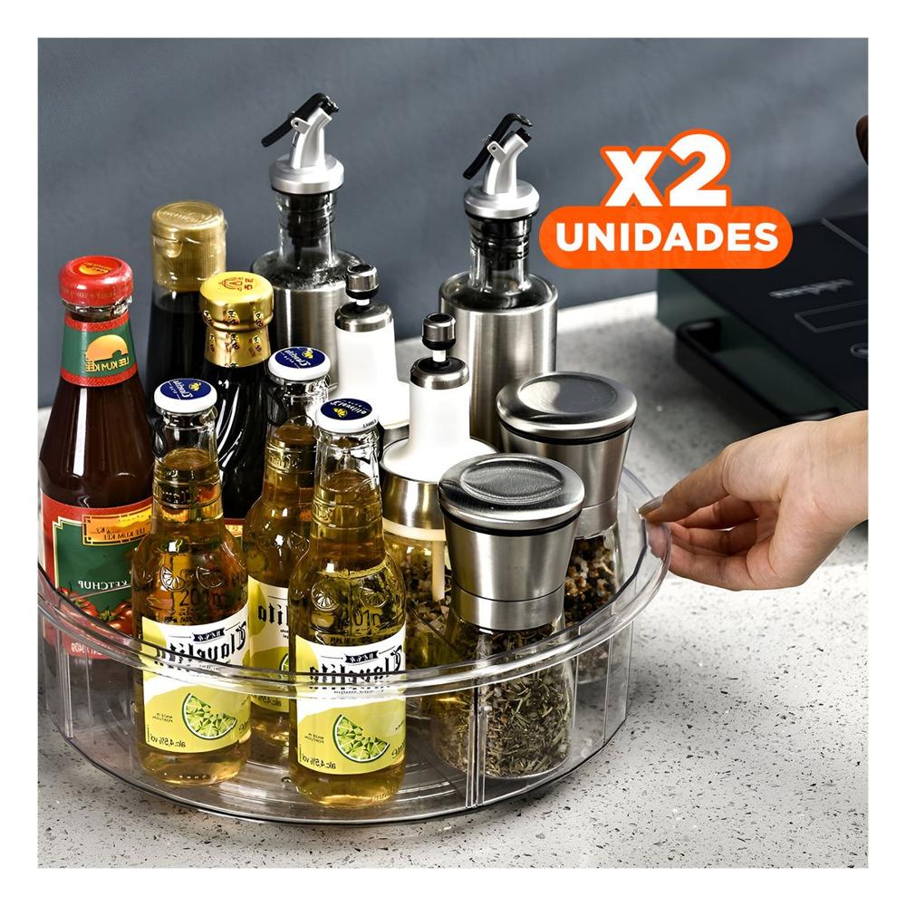 Pack2 Plato de Cocina Redondo Giratorio 360 Grados con 4 Compartimientos Y+Regalo Sticker
