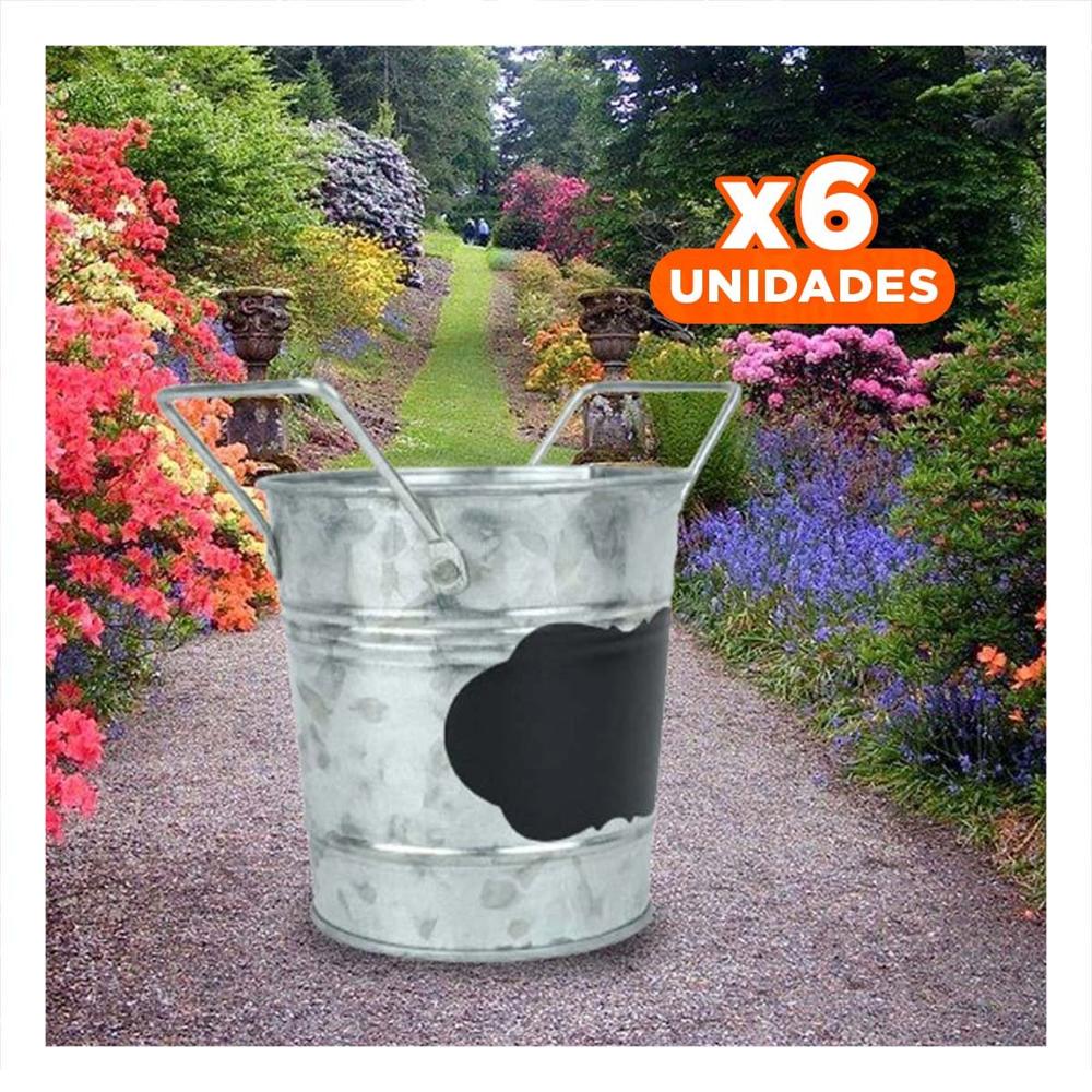 Pack6 Balde Cuadrado Metalico Plateado con Doble Asa para Hogar y Jardin Y+Regalo Sticker