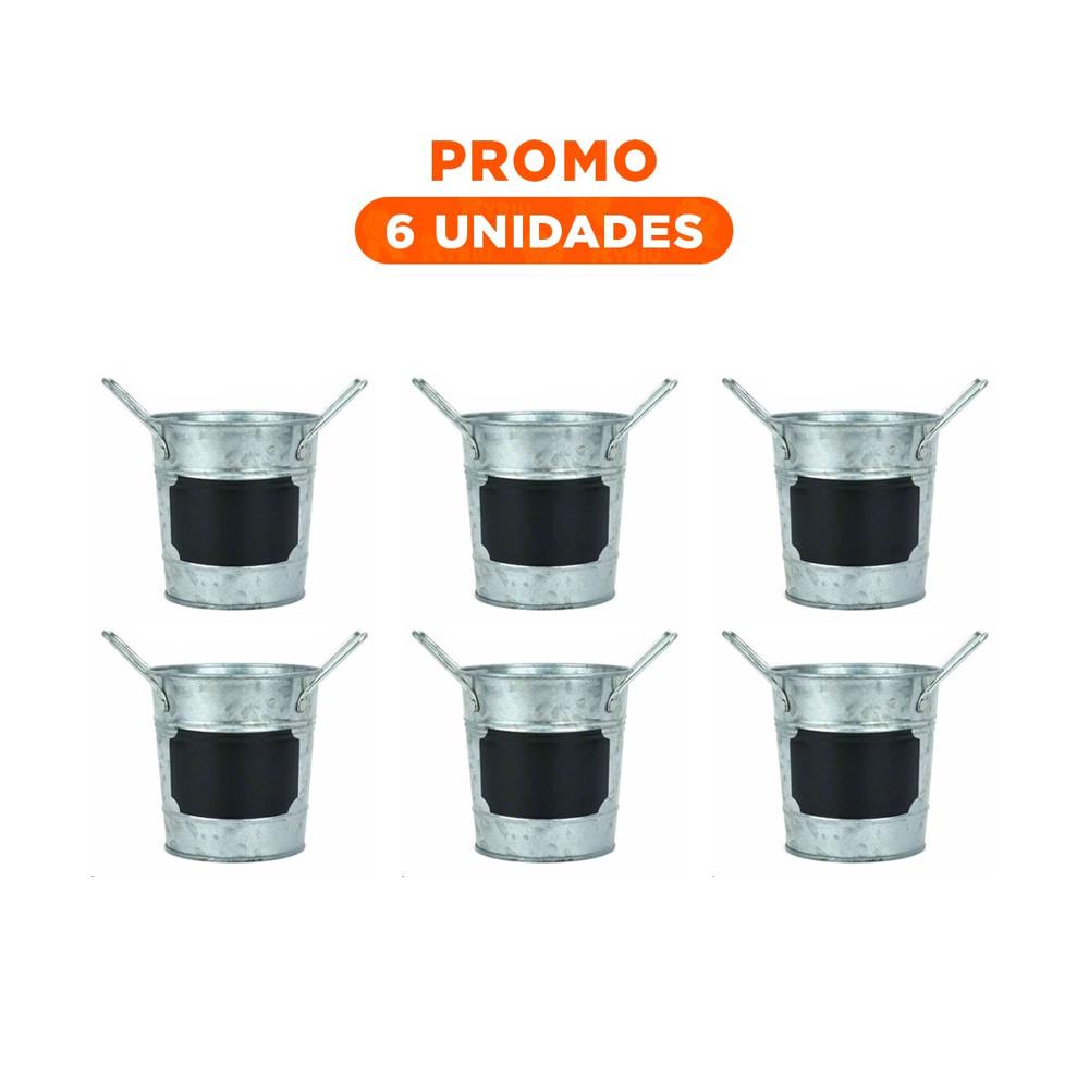 Pack6 Balde Cubo de Metal con Doble Agarradera y Cuadro para Nota de Metalico