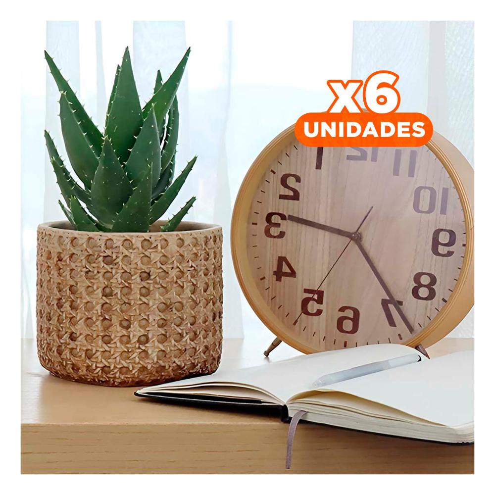 Pack6 Vaso Decorativo Cilindro Cemento Mostaza Tejido Rombos Interior Y+Papel Regalo