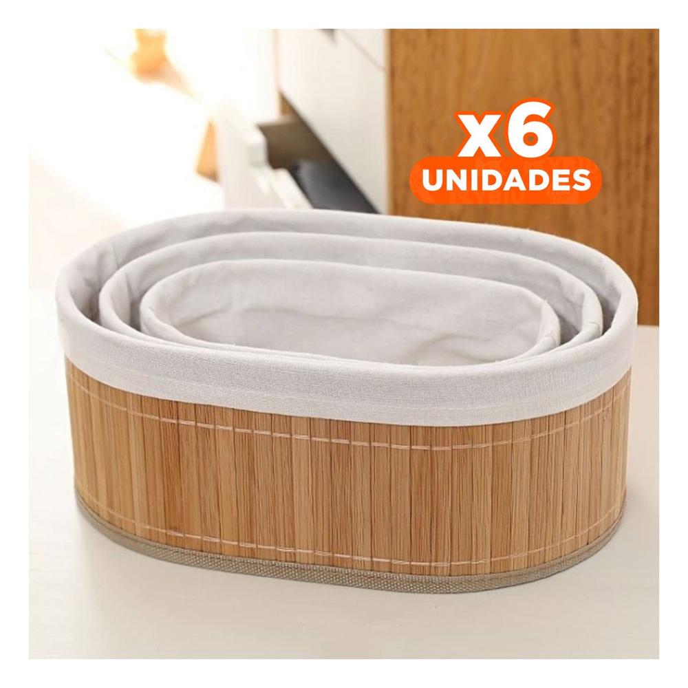 Pack6 Canastas Versatiles de Bambu y Tela para Uso en el Hogar Y+Papel Regalo