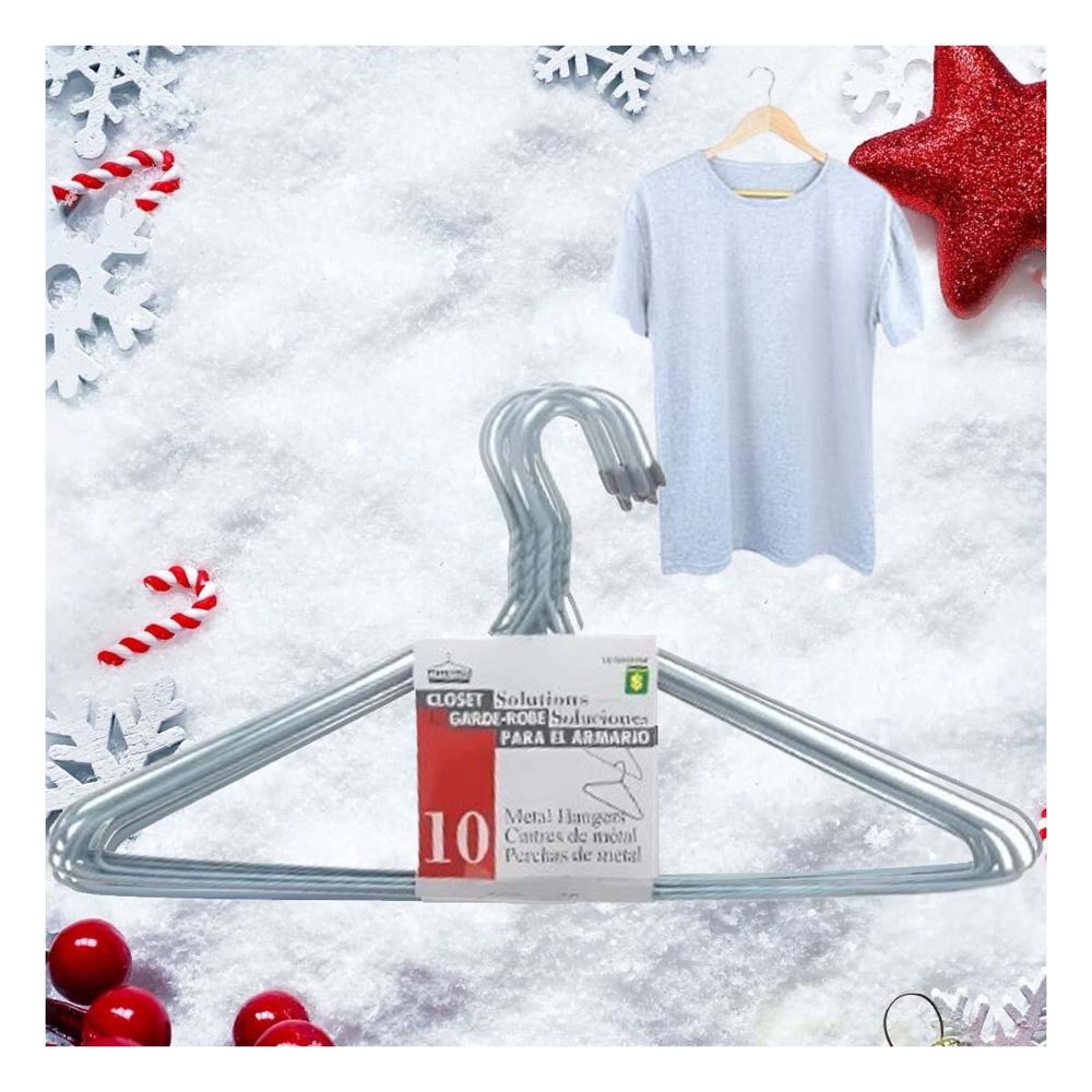 Percha Plomo de Alambre con 10 Piezas 21x40cm para Prendas Diarias Y+Regalo Sticker