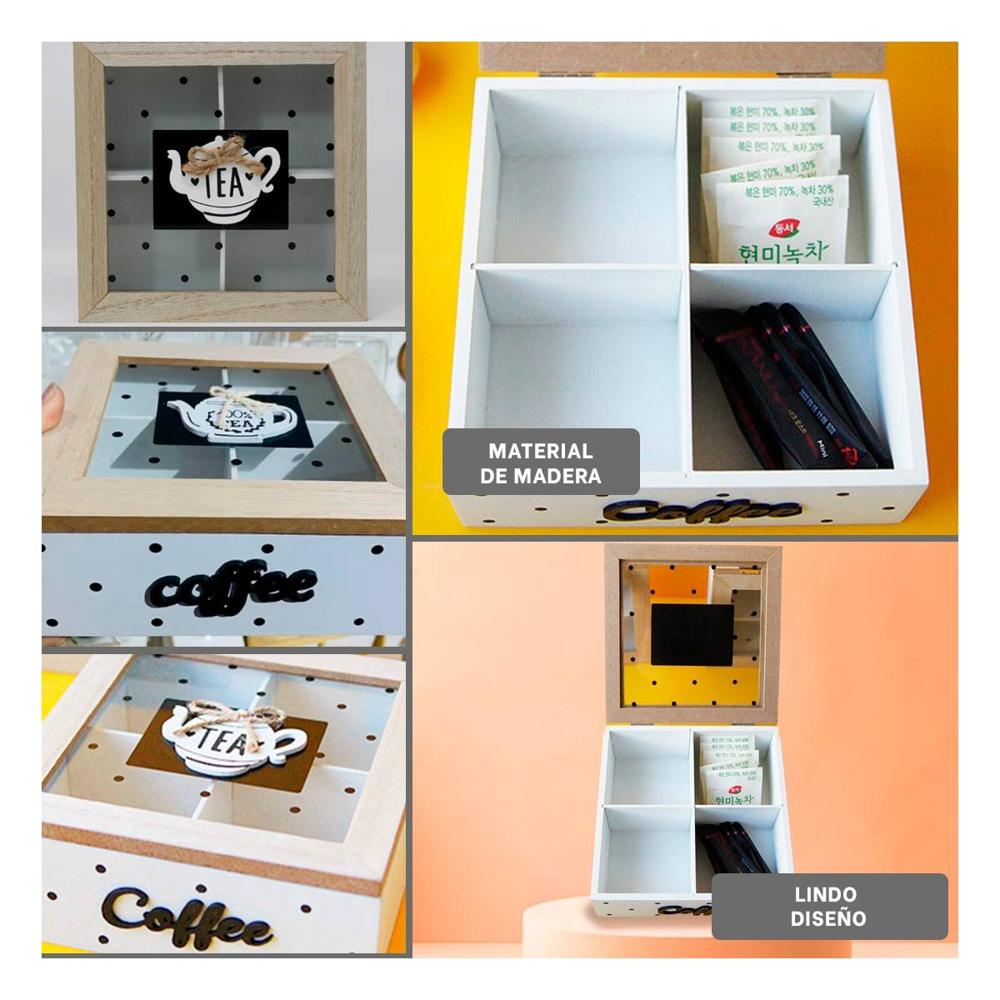 Estuche de Madera con Divisiones para Te y Cafe Blanco Decoracion Hogar Casa Estuche de Madera con Divisiones para Te y Cafe Blanco Decoracion Hogar Casa