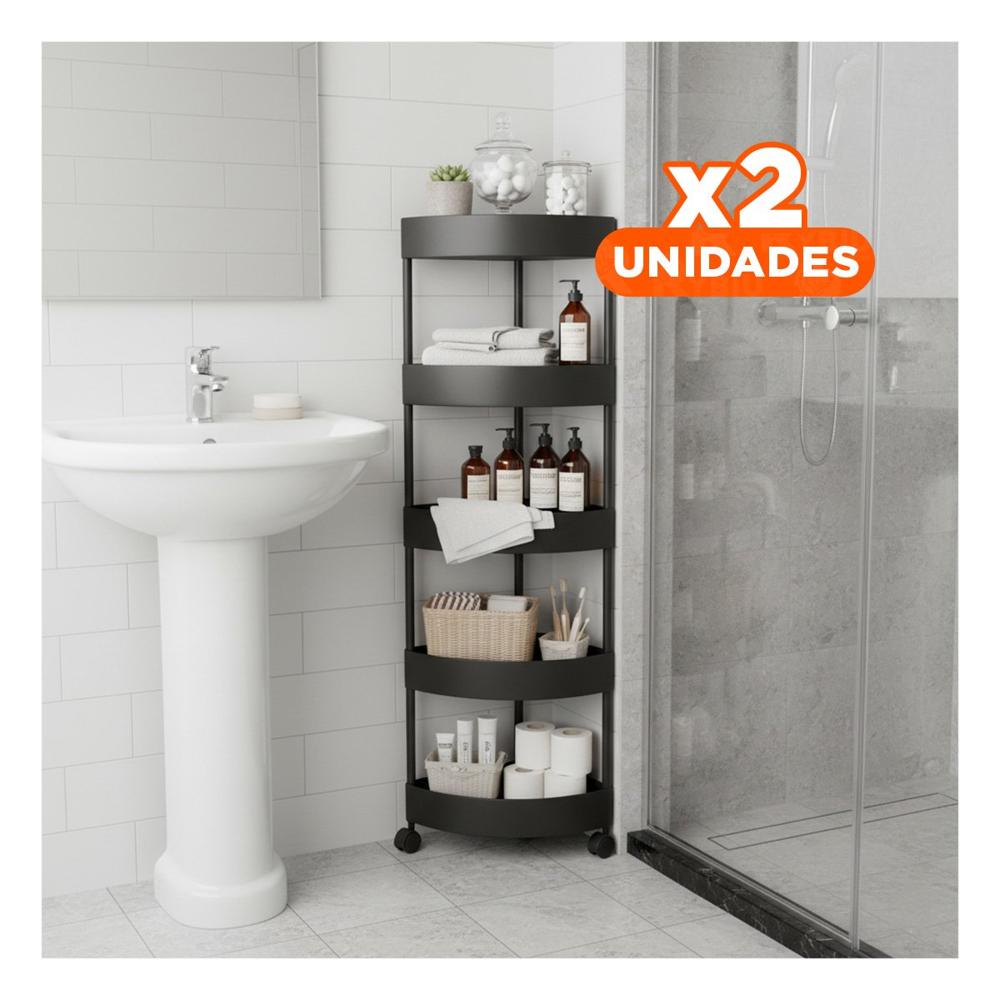 Pack2 Estanteria Esquinera Negra 5 Niveles con Ruedas Diseno Practico Y+Regalo Sticker