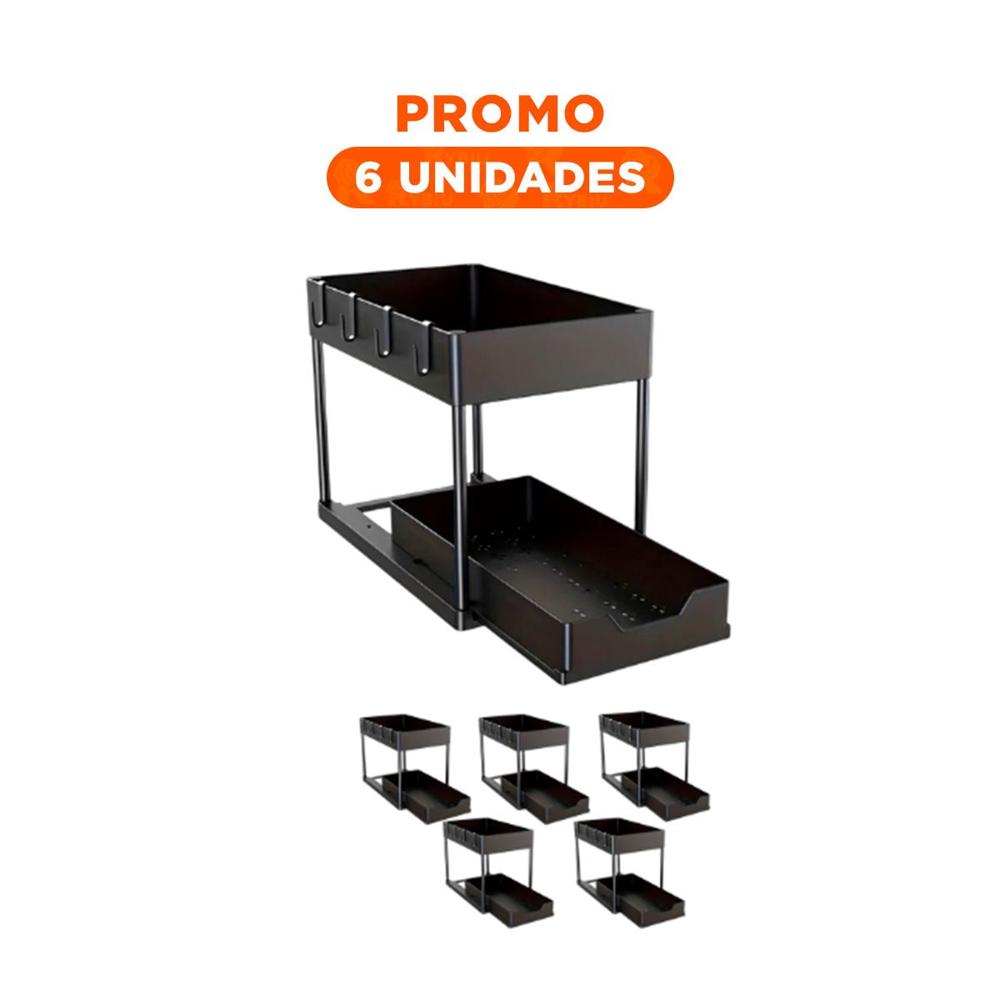 Pack6 Contenedor Compacto 2 Niveles Con Cajon Inferior Deslizable Para Hogar