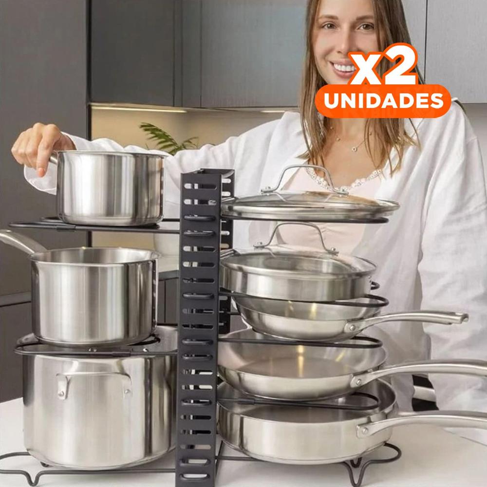 Pack2 Porta Tapas Multifuncional Negro para Cocina Ollas Y+Papel Regalo
