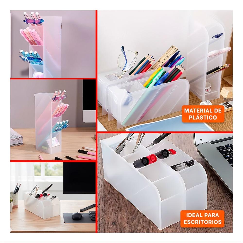 Soporte Inclinado Blanco Transparente con Cuatro Espacios para Escritorio