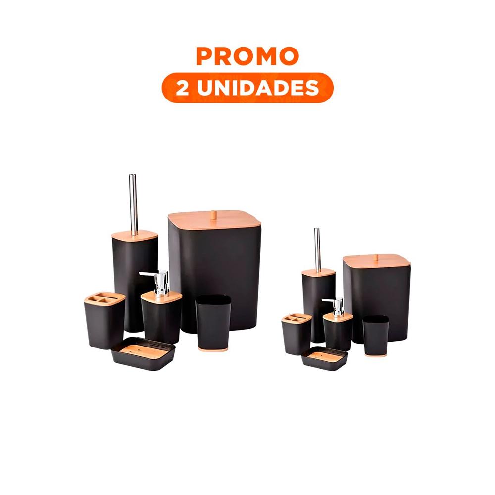 Pack2 Conjunto Organizador de Higiene Set de 6 Piezas Negro Hogar Practico