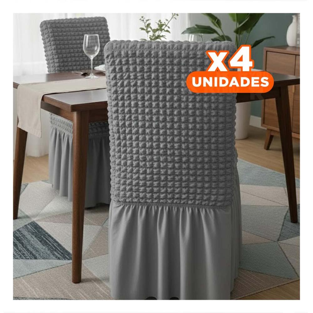 Pack4 Funda Elastica para Silla con Relieve Cuadrado Color Plomo