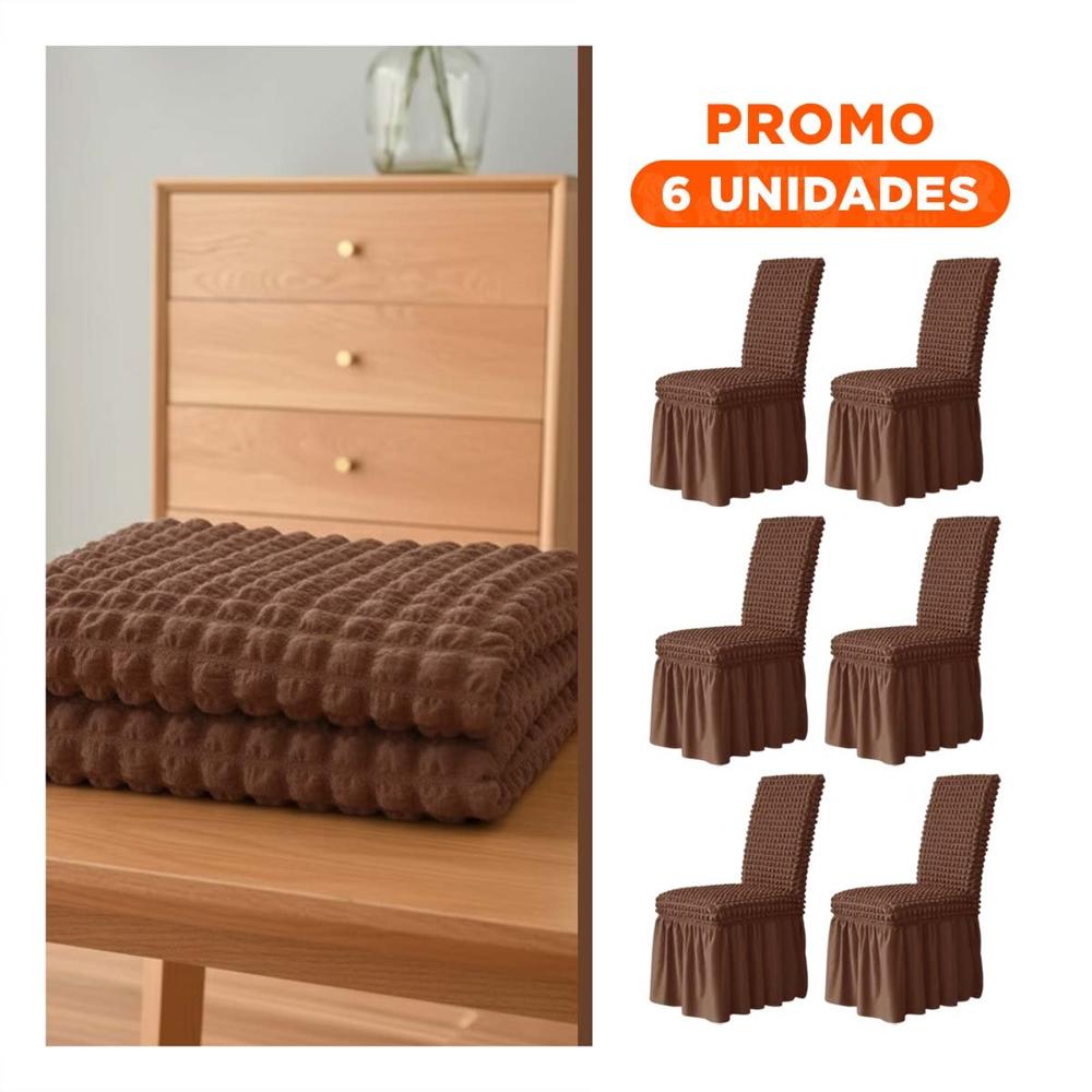 Pack6 Forro Elastica de Silla Color Marron con Relieve Visual de Burbujas