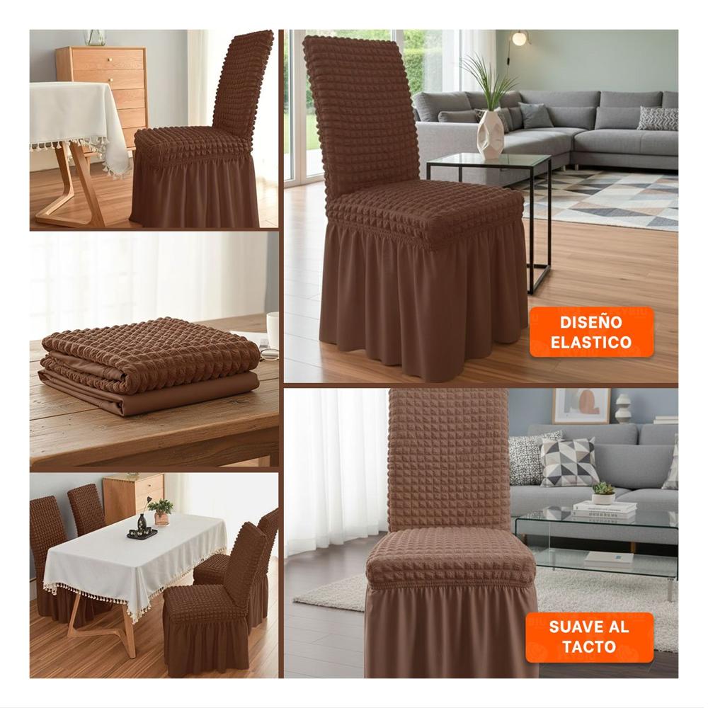Cubierta Elastica para Silla Color Marron con Relieve de Burbujas Cuadradas