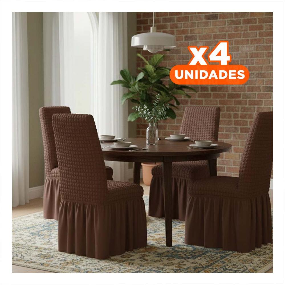 Pack4 Funda Elastica para Silla con Relieve Cuadrado Color Marron