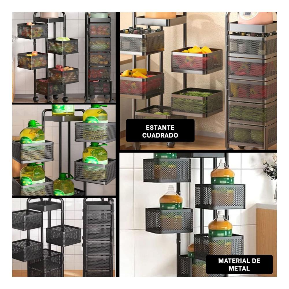 Soporte Cuadrado de Cinco Niveles con Llantas para Cocina u Oficina