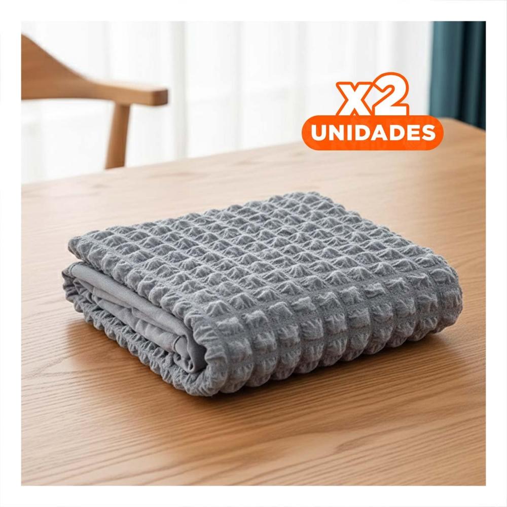 Pack2 Funda para Silla con Patron Cuadrado Elastica en Color Plomo Y+Regalo Sticker