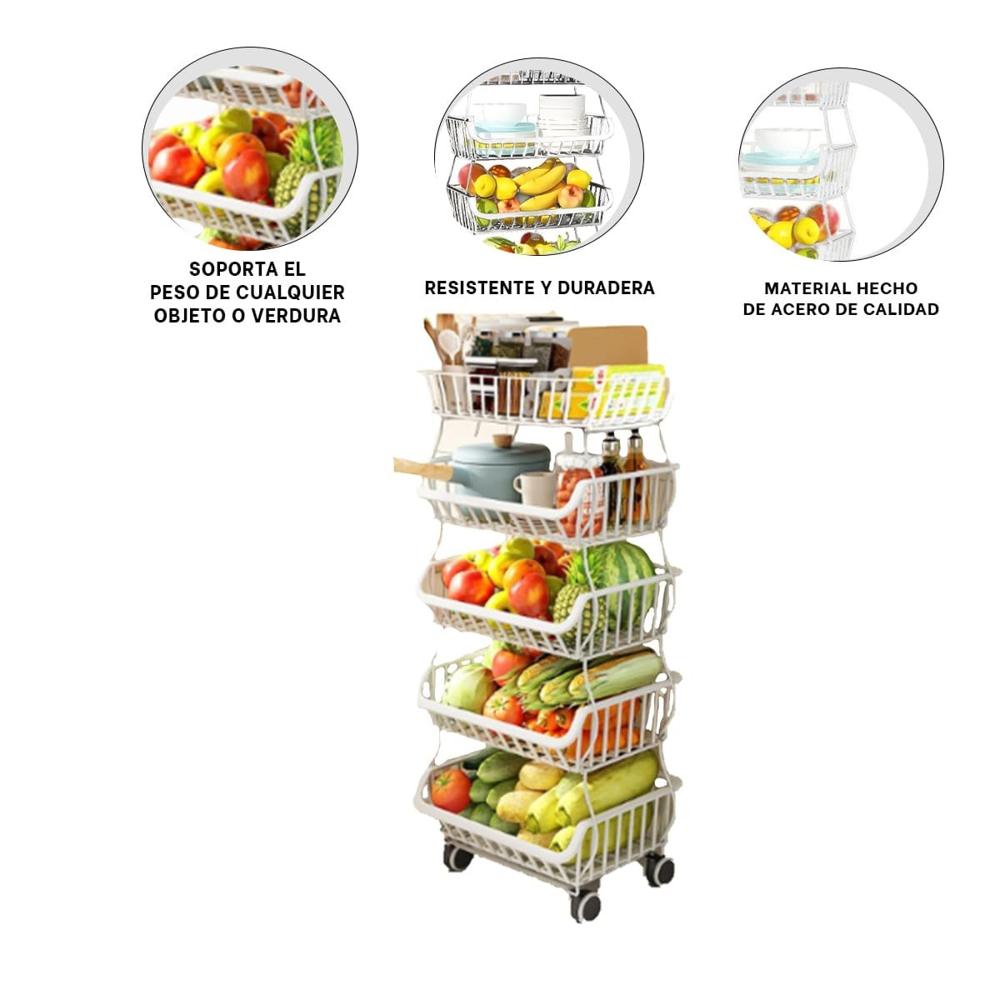 Contenedor apilable 5 niveles para cocina acero blanco para cocina ordenada Y+Ligas Regalo