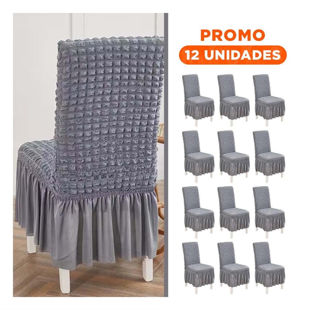 Pack12 Protector Elastica para Silla con Relieve Cuadrado Color Plomo Y+Regalo Sticker