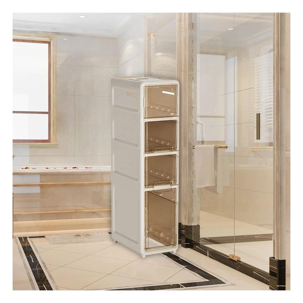 Gabinete con Puertas y Ruedas en 4 Niveles Color Blanco Y+Papel Regalo