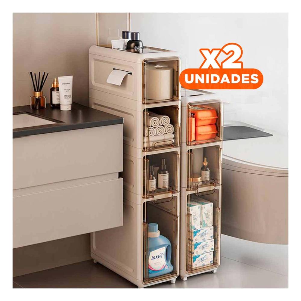 Pack2 Organizador con Puertas Blancas y Ruedas Estructura de 4 Niveles Y+Regalo Sticker