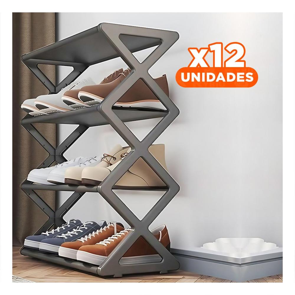 Pack12 Estanteria Organizadora De Calzado 4 Niveles Color Plomo Y+Papel Regalo