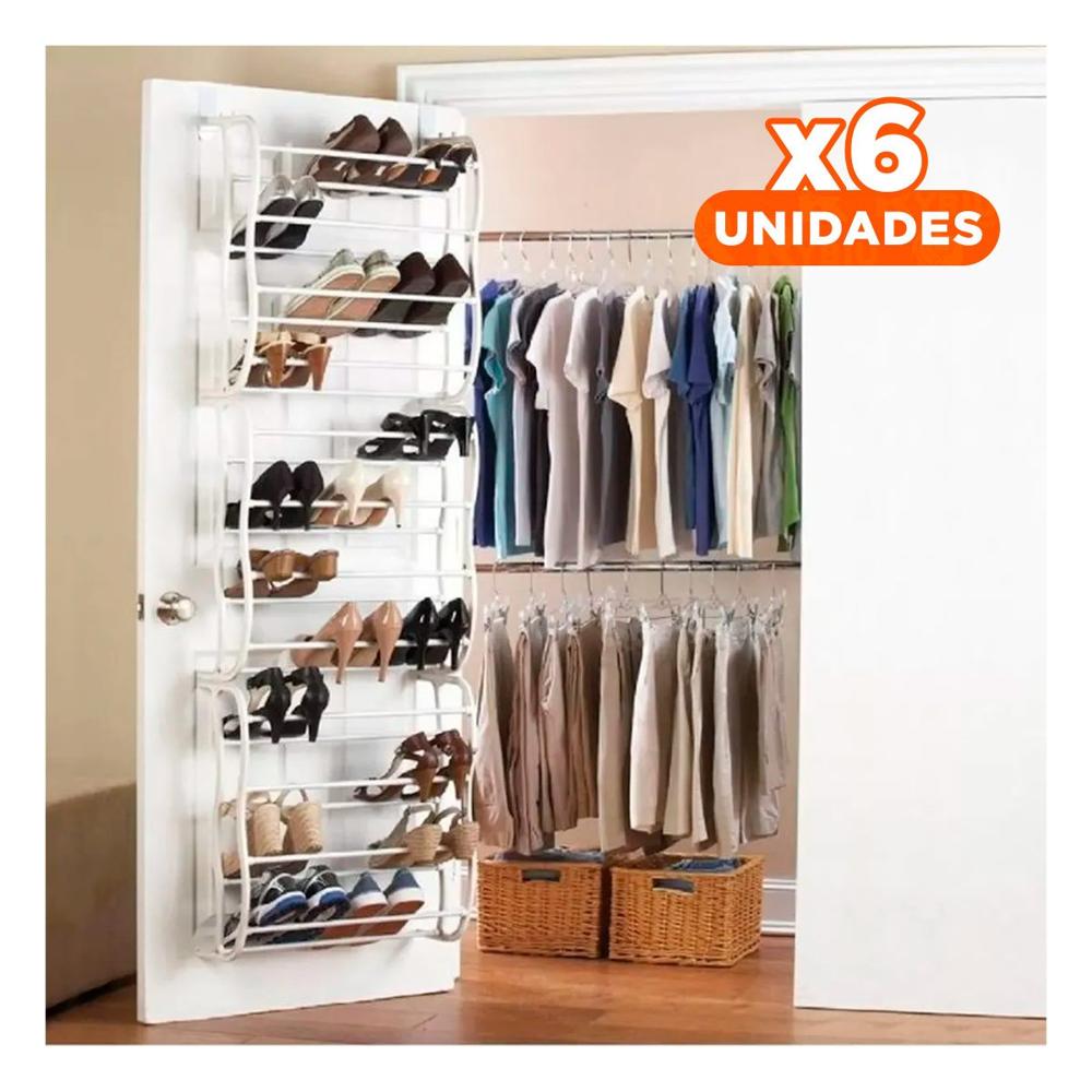 Pack6 Zapatero Funcional de Puerta para 36 Pares Calzado Blanco Espacio Util Y+Papel Regalo