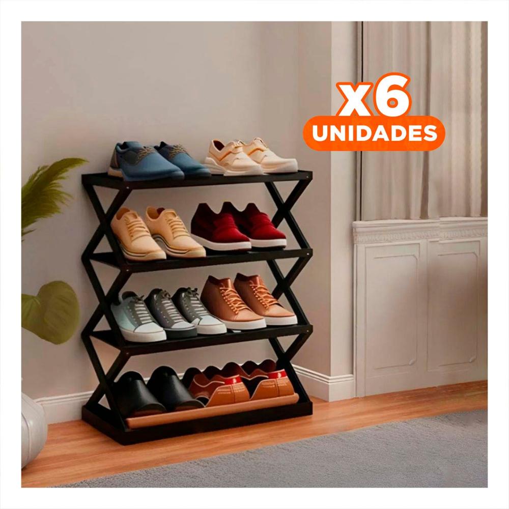 Pack6 Organizadorhogar 4 Niveles Color Negro para Calzado Y+Regalo Sticker