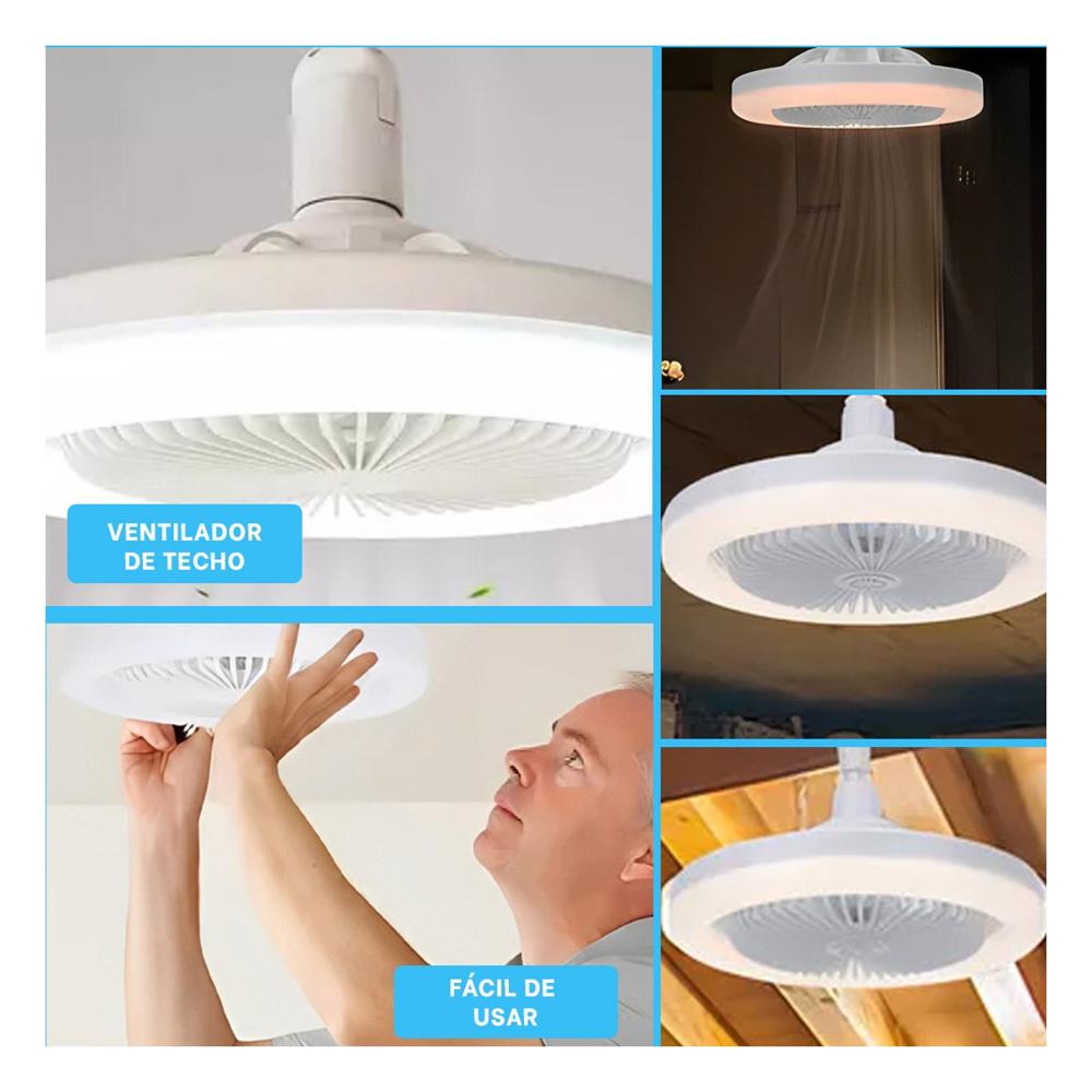Luminaria Ventilador Techo Led 30 W E27 E26 Con Control Remoto Blanco Para Casa