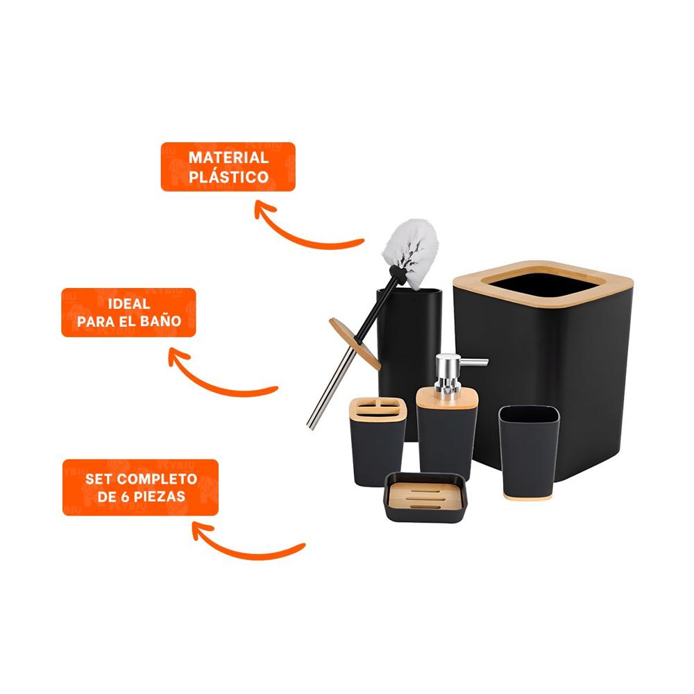 Kit Organizador de Higiene Set de 6 Piezas Negro Estilo Moderno Firme Y+Ligas Regalo Kit Organizador de Higiene Set de 6 Piezas Negro Estilo Moderno Firme Y+Ligas Regalo