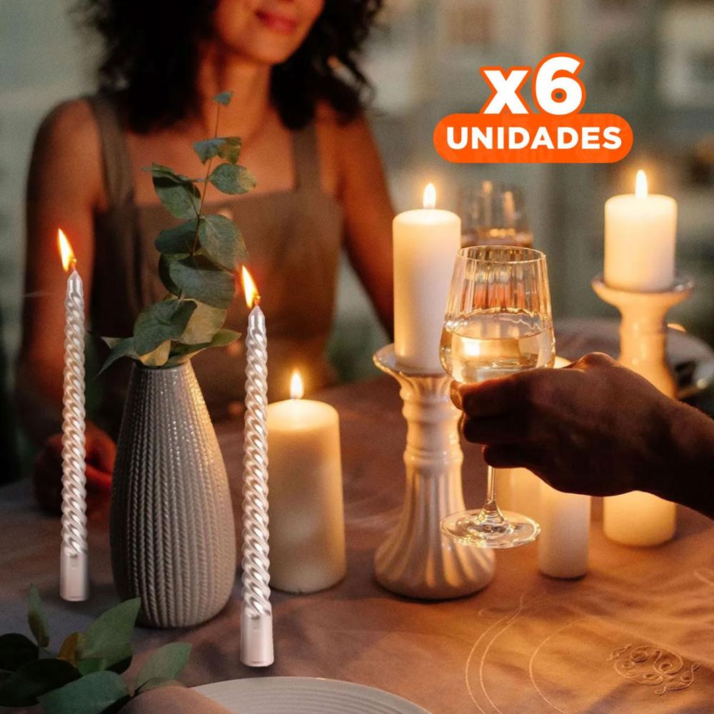 Pack6 Cirios Largos de Cera con Ondas para Decoracion de Mesa y Espacios Y+Regalo Sticker