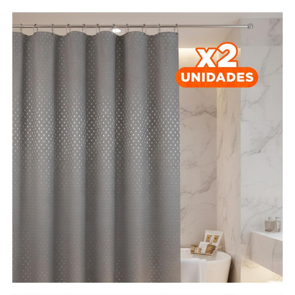 Pack2 Cortina de Ducha en Plomo con Patron Triangulos y Medidas 180x180cm Y+Papel Regalo