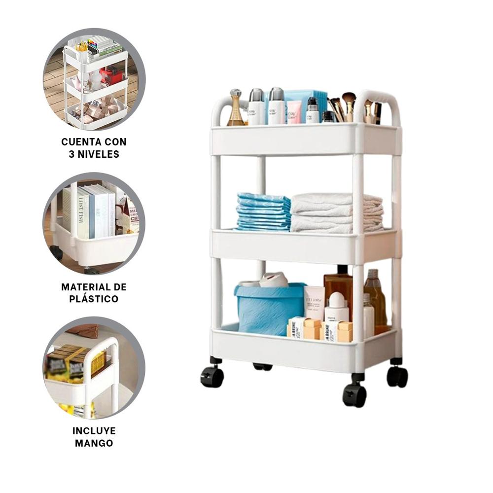 Mueble Rodante 3 Niveles con Ruedas y Asas Plastico Blanco para Organizacion Y+Ligas Regalo Mueble Rodante 3 Niveles con Ruedas y Asas Plastico Blanco para Organizacion Y+Ligas Regalo