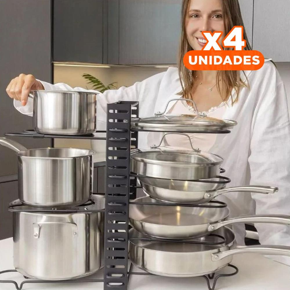 Pack4 Base Negra Ajustable para Cocina Tapas y Ollas