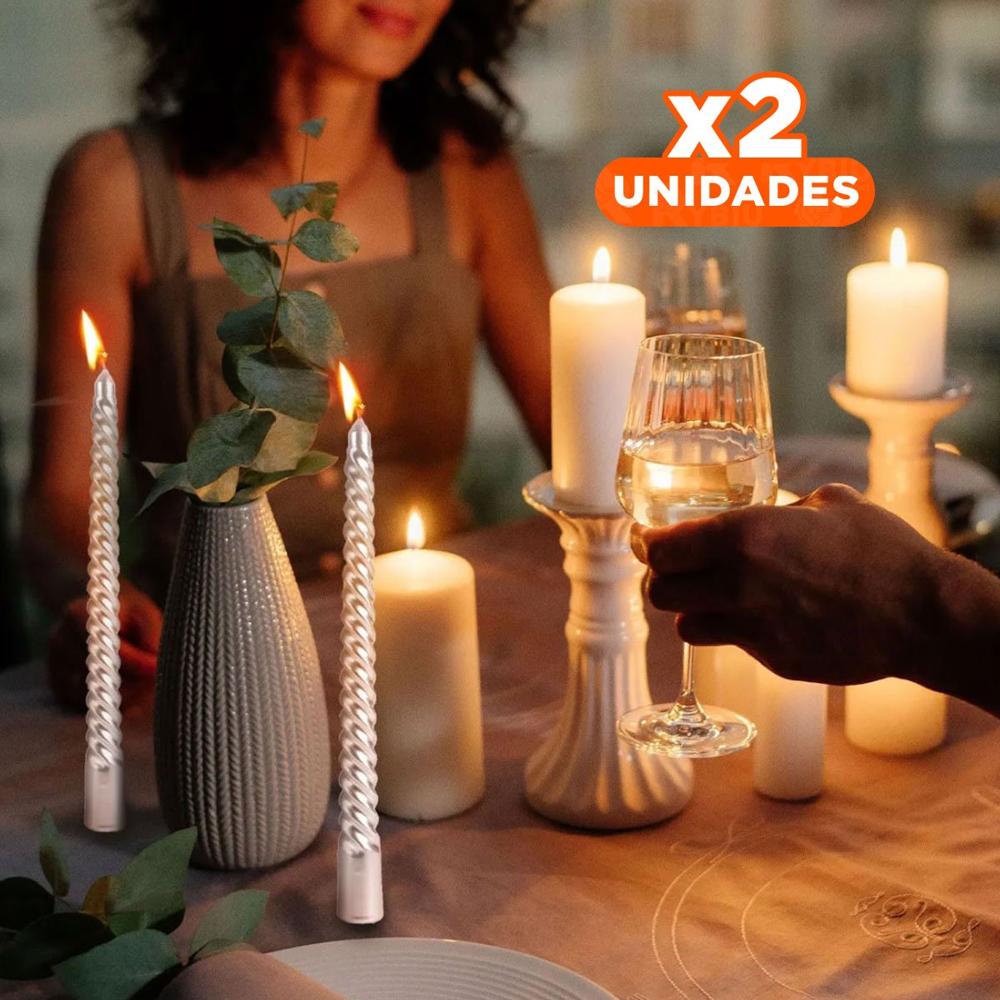 Pack2 Velones Decorativos Largos de Cera con Ondas para Estilo Hogar Y+Regalo Sticker