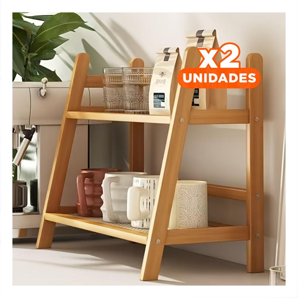 Pack2 Mueble de Bambu Beige 2 Niveles Estante Organizador Cocina Y+Papel Regalo