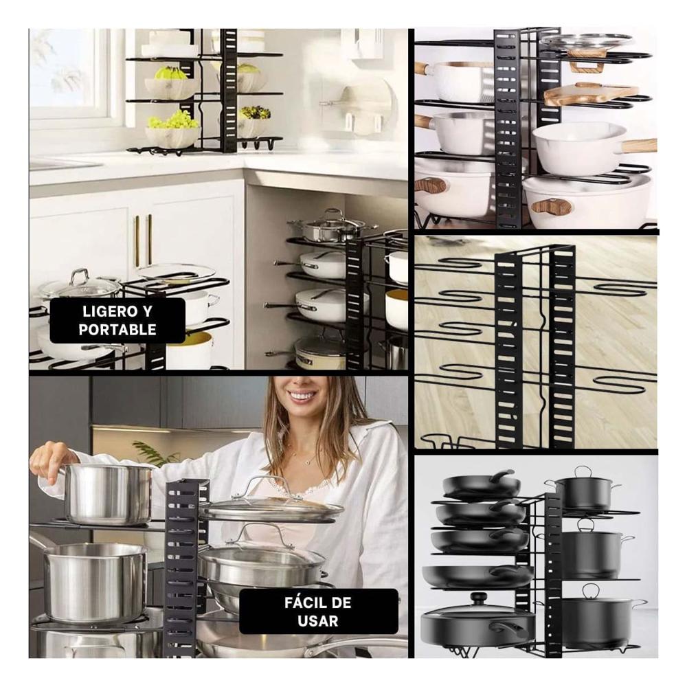 Rack Multifuncional Negro para Cocina Tapas y Ollas