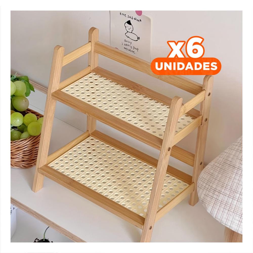 Pack6 Soporte 2 Niveles de Bambu Beige Repisa para Cocina Y+Papel Regalo