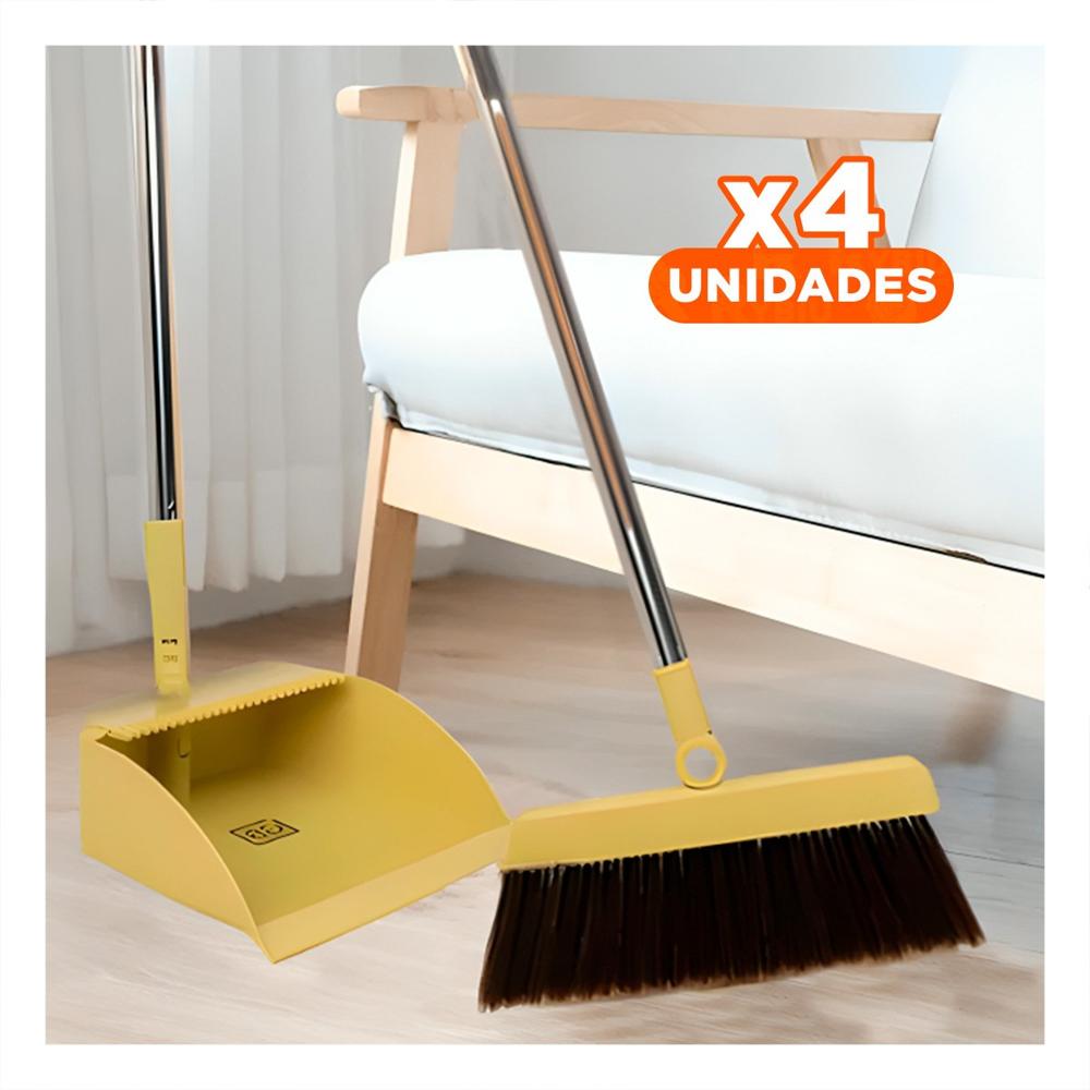 Pack4 Utensilio de Limpieza con Escoba y Recogedor Práctico y Ligero