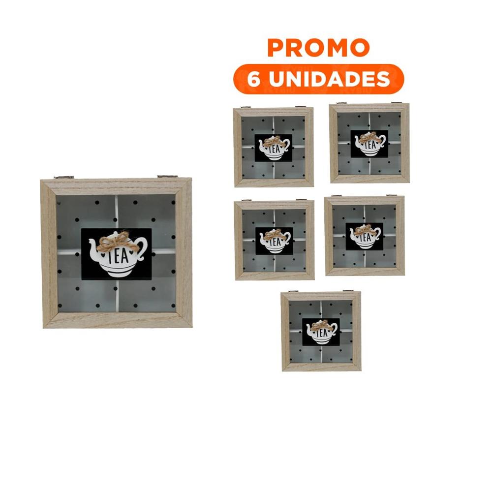 Pack6 Recipiente de Madera con Divisiones para Te y Cafe Blanco Hogar Casa Festivo