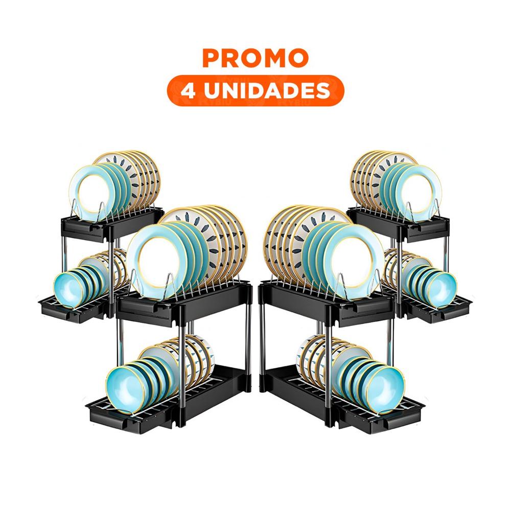 Pack4 Formato Practico Negro 2 Niveles con 2 Cajones Deslizables para Orden Y+Regalo Sticker