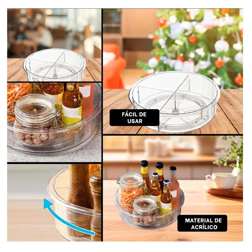 Estante Redondo Giratorio de Acrilico con 4 Compartimientos