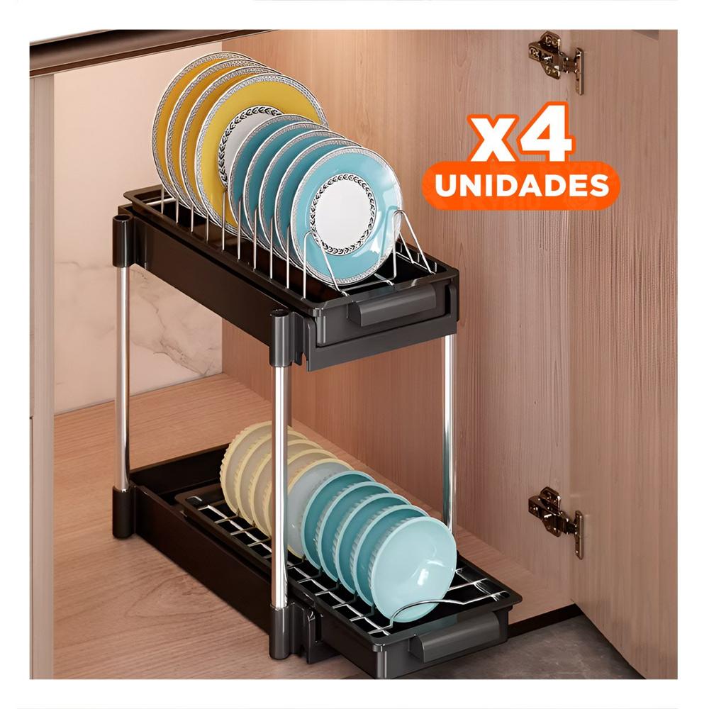 Pack4 Detalle Funcional Negro 2 Niveles con 2 Cajones Deslizables para Hogar