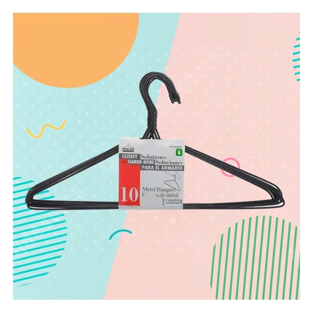 Gancho de Alambre Negro con 10 Piezas 21x40cm para Ropa del Hogar Y+Papel Regalo