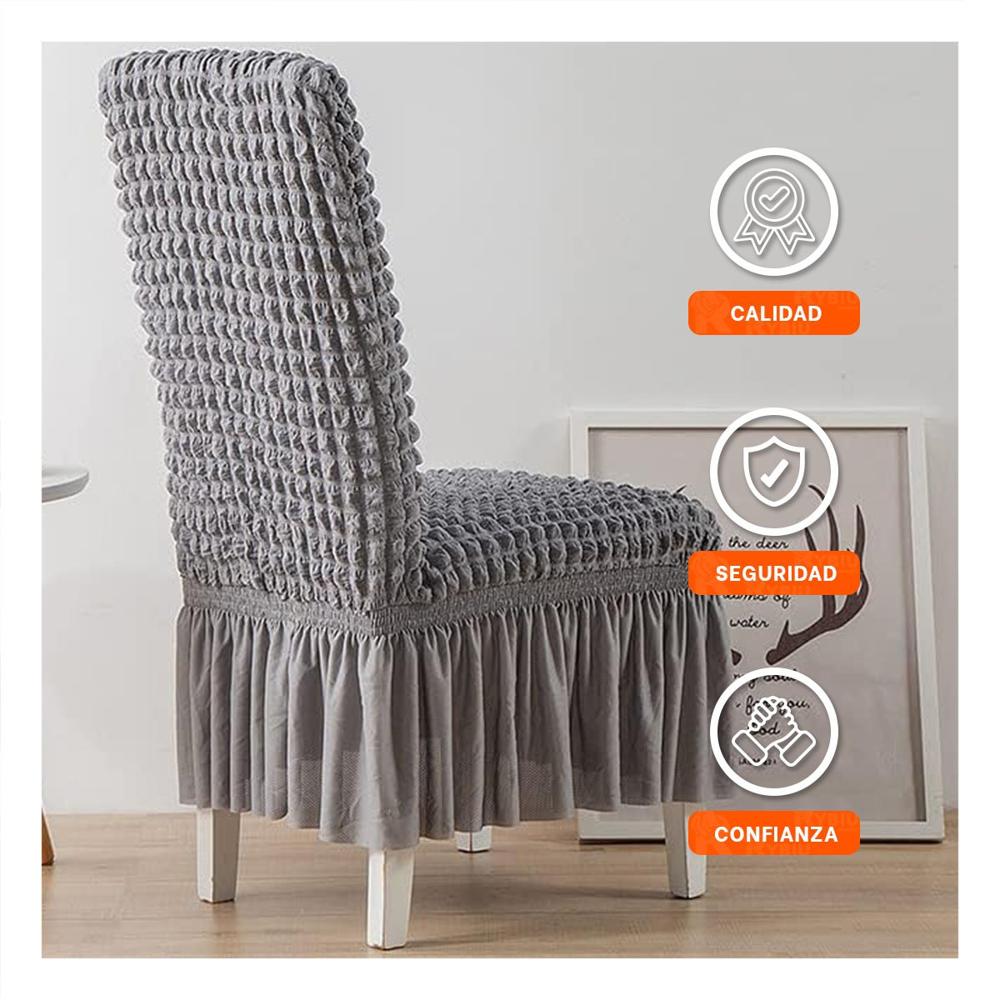 Cubierta para Silla Elastica Color Plomo con Patron de Burbujas Cuadradas Y+Papel Regalo