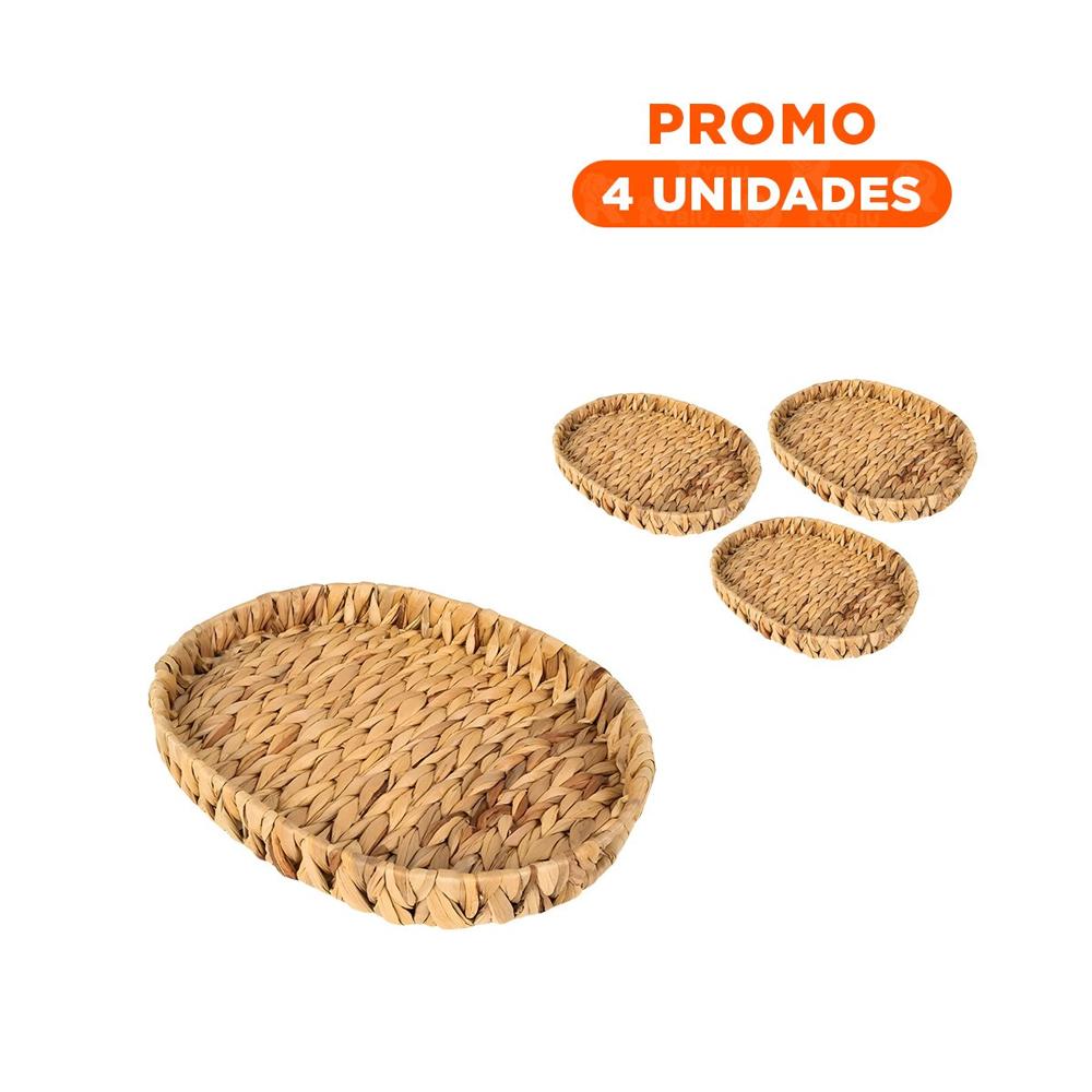 Pack4 Bandeja tejida ovalada Grass 29x20x4.5cm mostaza para guardar detalles Y+Regalo Sticker