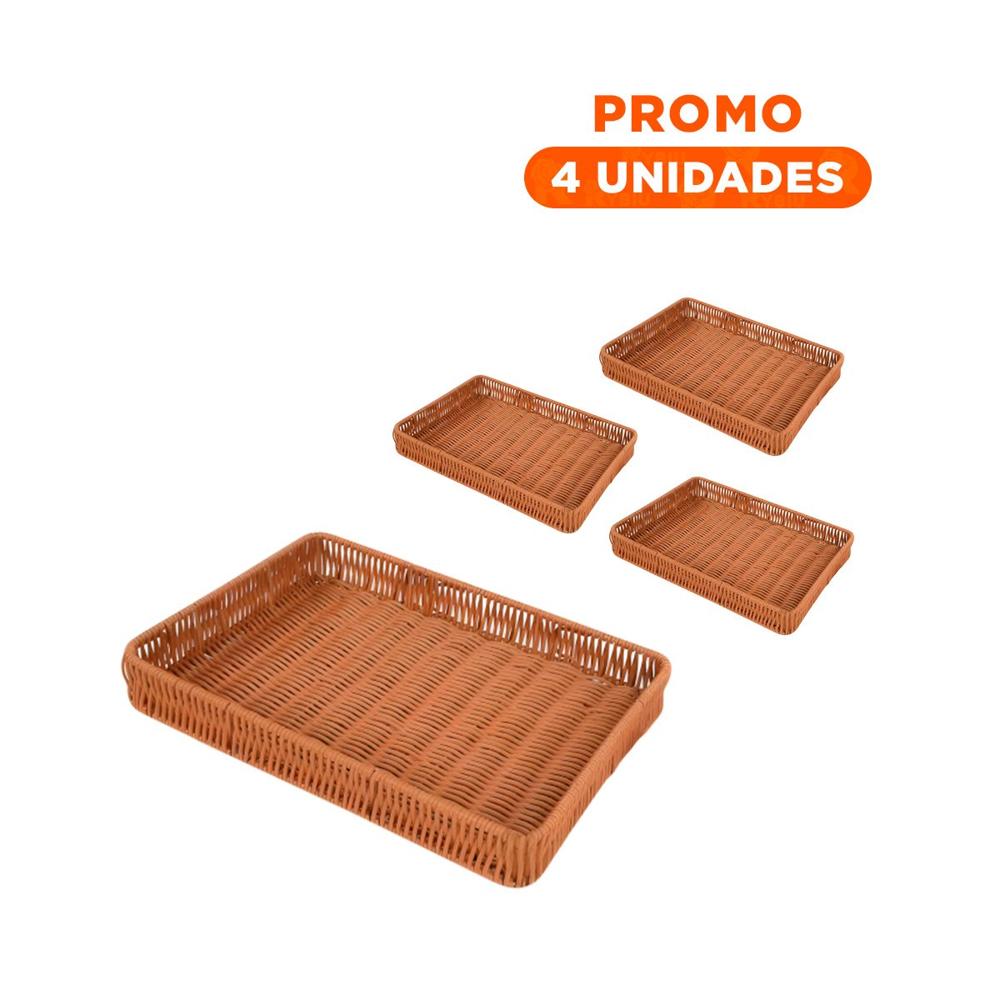 Pack4 Cesto Rectangular de Plastico Tejido 30x20x4cm para Guardar Llaves Y+Regalo Sticker